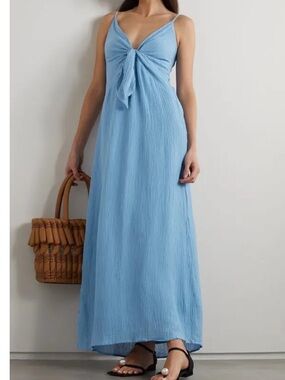 FAITHFULL THE BRAND Blue Net Sustain Verona Twist-Front Midi Dress Size US 6